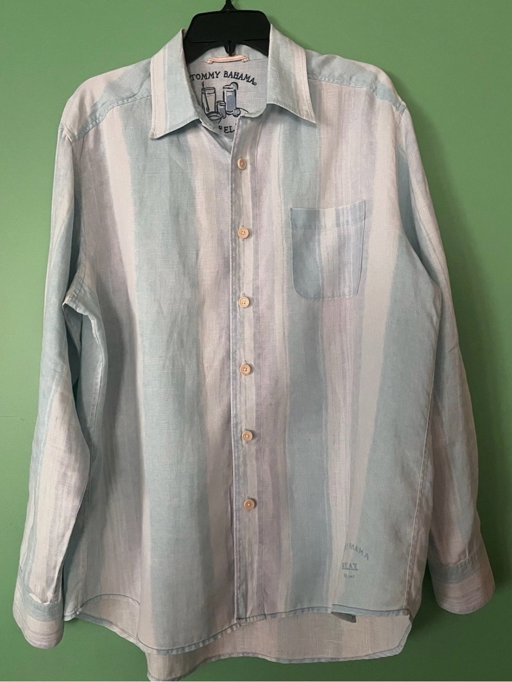 Tommy Bahama Men's Sz M Sky Blue 100% Linen Button-Up LongSleeve Relax fit Shirt